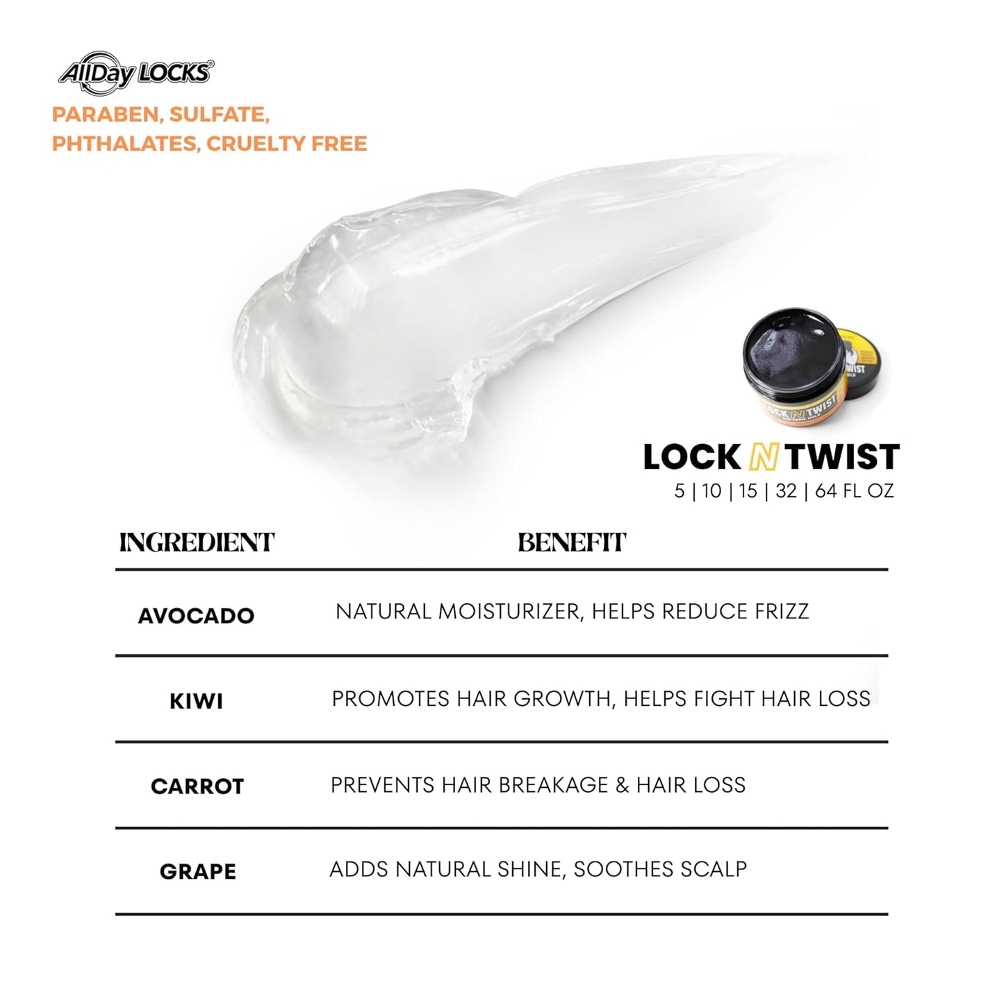 Lock N Twist | Locking Gel, Re-Twist Locks, Supreme Hold | Smooths & Tames Frizz, Flake Free, Soft Finish | 5 Oz